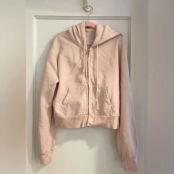 Brandy Melville Tops - Brandy Melville pink zip up cropped sweatshirt